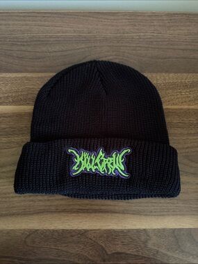 Kill Crew - Black Knit Beanie with Neon Green & Purple Embroidered Patch